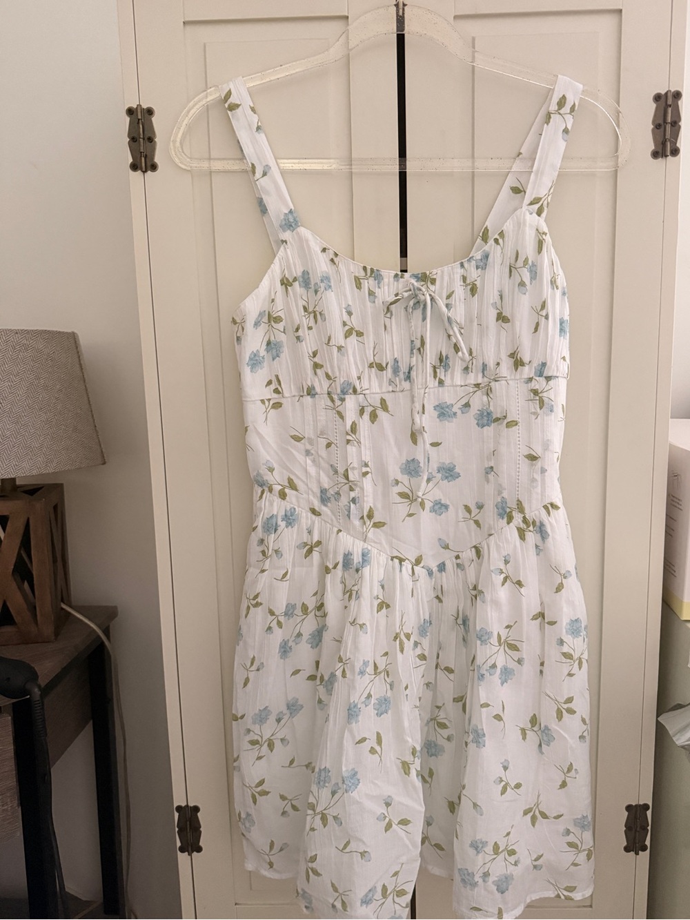 American Eagle White Floral Sundress with Blue Flowers - small